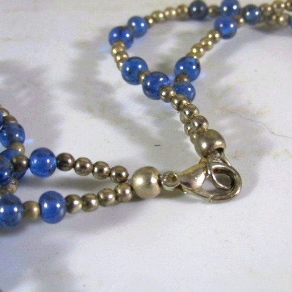 Blue Sodalite Double Layered Heart Short Silver Necklace - Picture 3 of 3